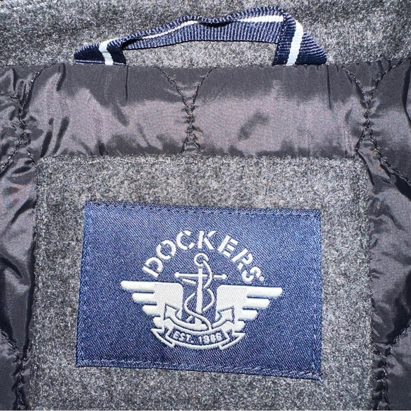 Dockers Jacket Mens Medium Gray Washable Wool Blend Short Cord Collar Peacoat - Picture 10 of 10
